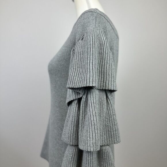 Endless Rose Sweater Romantic Ruffle Off Shoulder Tiered Sleeve Gray Small NWT - Picture 6 of 11